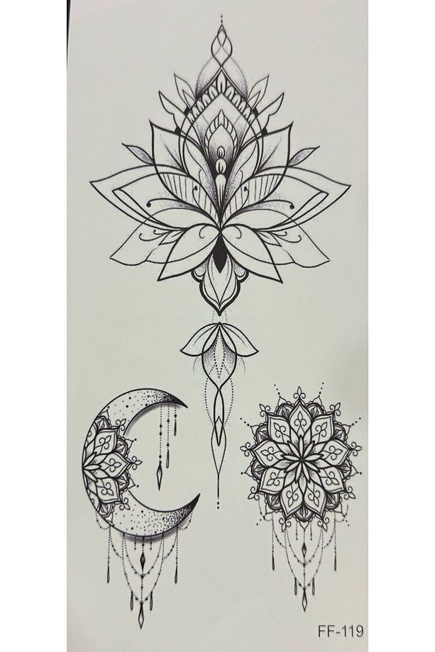 Gerçek Dövme Görünümlü Lotus Ve Ay Modelli 3 Boyutlu Tattoo - 4