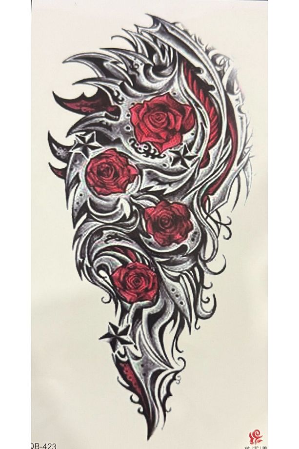 Gerçek Dövme Görünümlü Tribal Gül Modelli 3 Boyutlu Tattoo - 5
