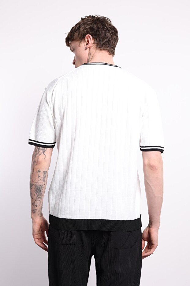 Yaka Kol Detay Oversize Triko Tshirt - 3