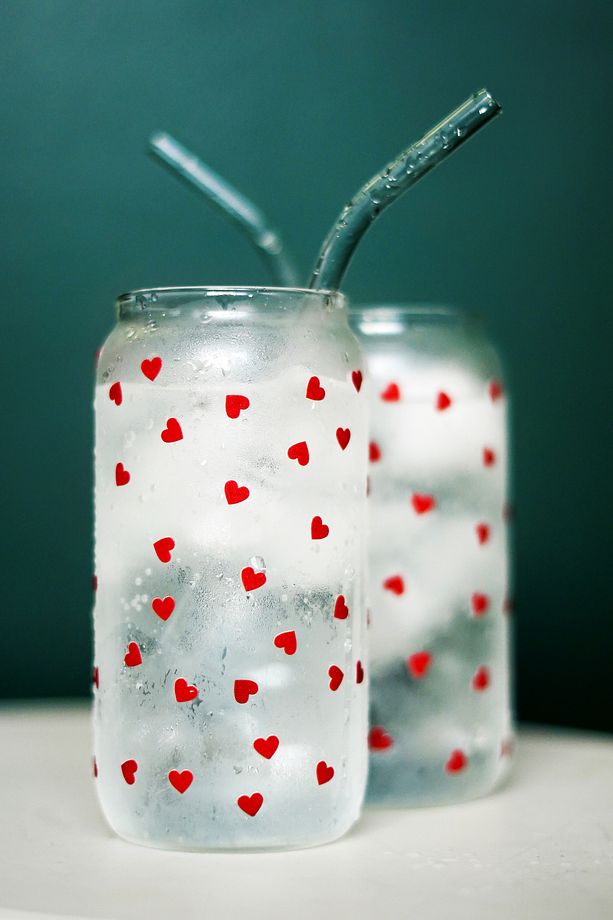 Pinterest Bardak Kalp Desenli Isıya Dayanıklı Borosilikat 2 Adet Cam Pipetli Kahve ve Sunum Bardağı - 1