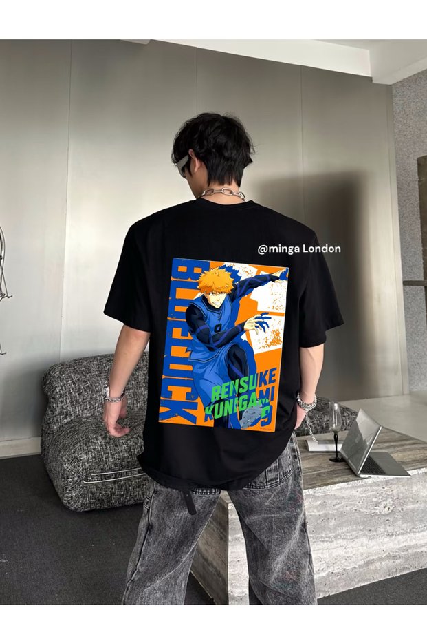 Black Blue Lock Rensuke Kunigami Player Back Printed Oversize T-Shirt -Minga London