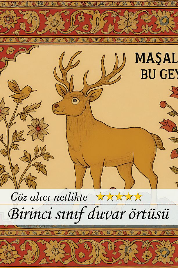 Vintage Maşallah Bu Geyike Temalı Kumaş Duvar Örtüsü Duvar Halısı Tapestry - 2