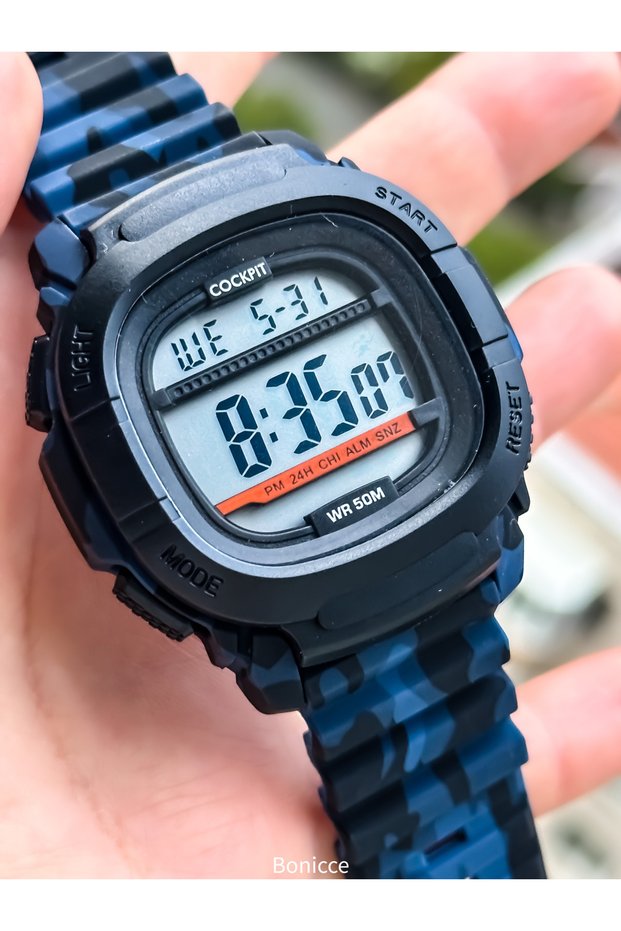 Suitable for Pool Sea Use Military Blue Silicone Cord, Illuminated, Digital Sports Men's Wristwatch Bracelet