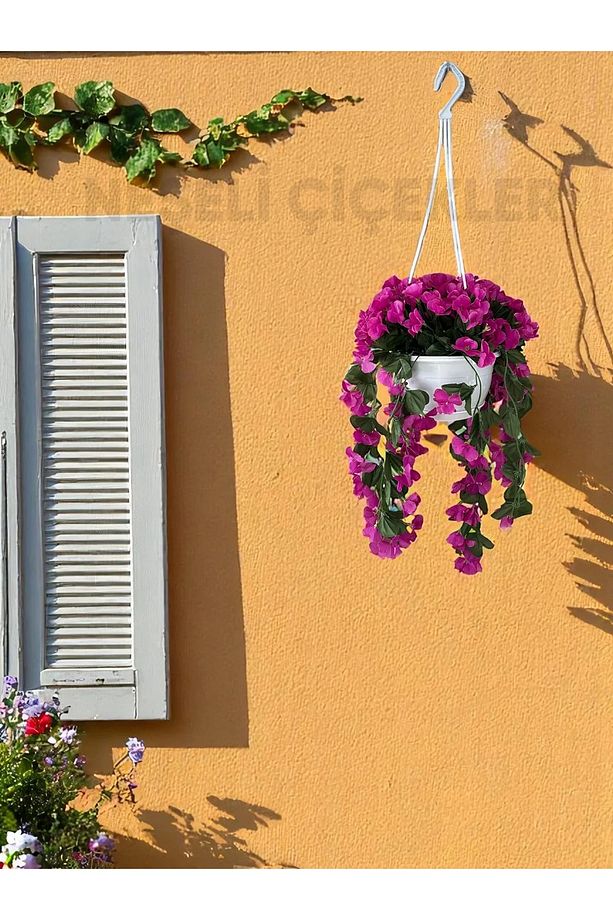 Yapay Çiçek Askılı Saksıda Balkon Çiçeği Sarkan Fuşya Begonvil Dekoratif Yapay Çiçek - 3