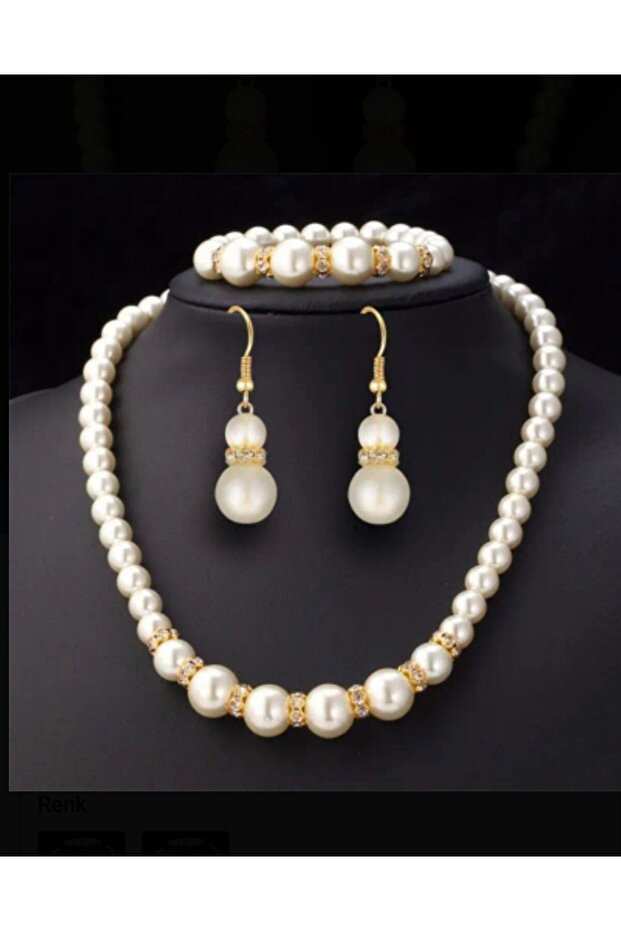 Zircon Stone Pearl Earring Necklace Bracelet Set