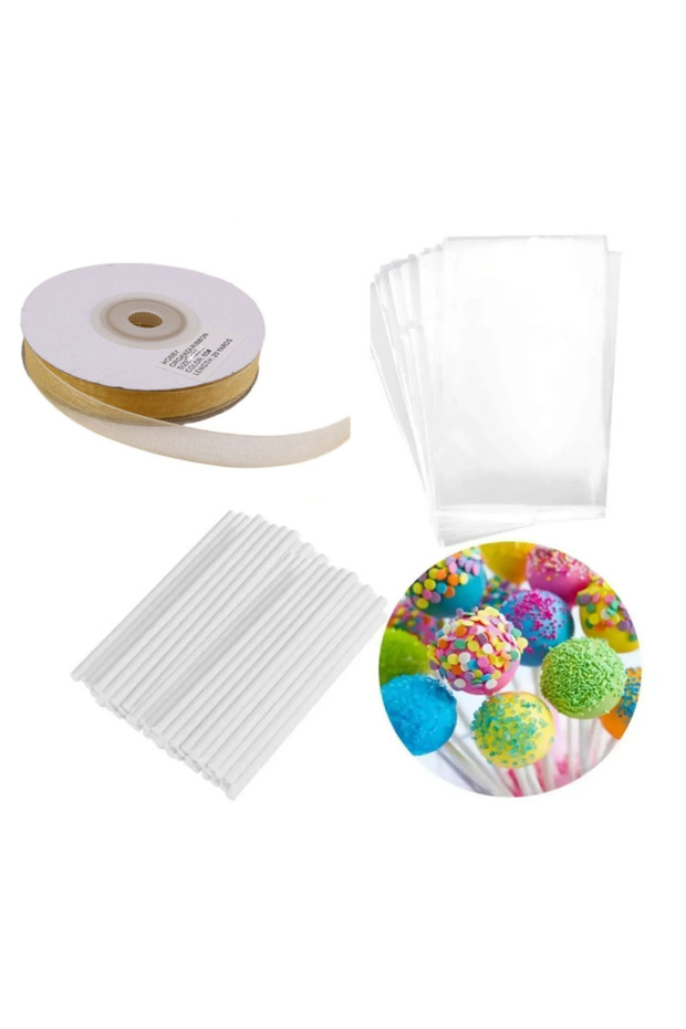Lollipop Cake Cakepops Making Set 201 Pieces Pop Cake Cake Pops Bag Lollipop Stick Gold Color Ribbon