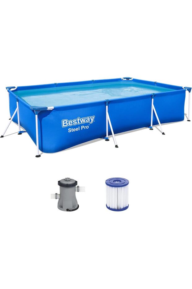 Steel Pro Frame Pool-Set with Filter Pump 300 x 201 x 66 cm, Blue, Rectangular