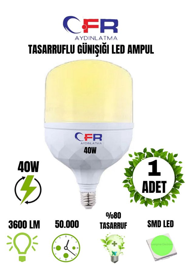 LED AYDINLATMA 40W Torch Led Ampul Günışığı Işık E27 Duy 3200K 3600 Lümen 1-ADET - 1