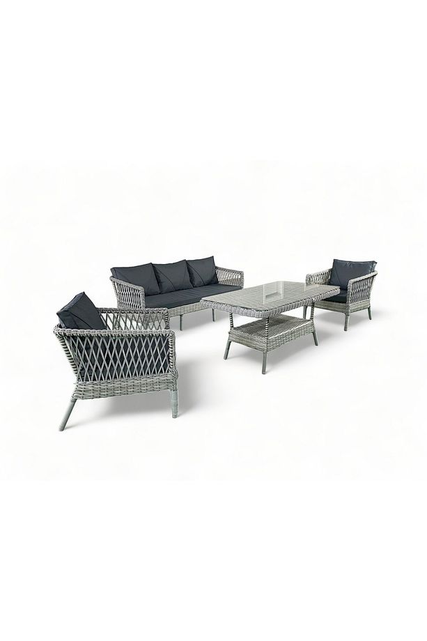 Monalin Mobilya Lft 5'li Oturma Takımı (GRİ) Rattan Bahçe Mobilyası - 1