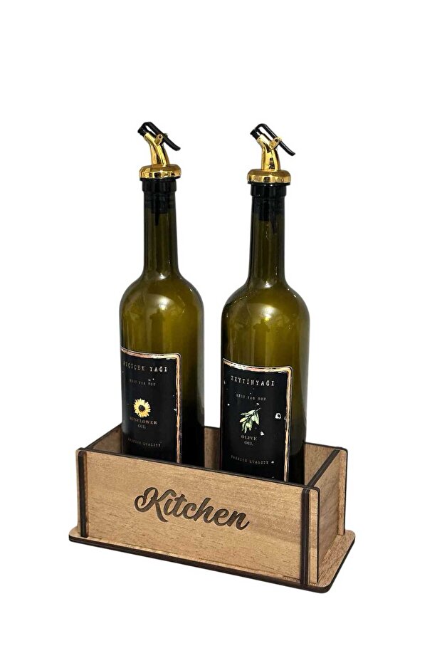 Kitchen Written Wooden Case Box Organizer Stand, Oil Pot Vinegar Stand Countertop Organizer