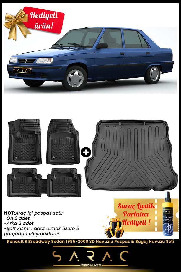 Renault 9 Broadway Sedan 1985-2000 Araca Özel 3D Havuzlu Paspas & Bagaj Havuzu Seti+(HEDİYELİ!) - 1