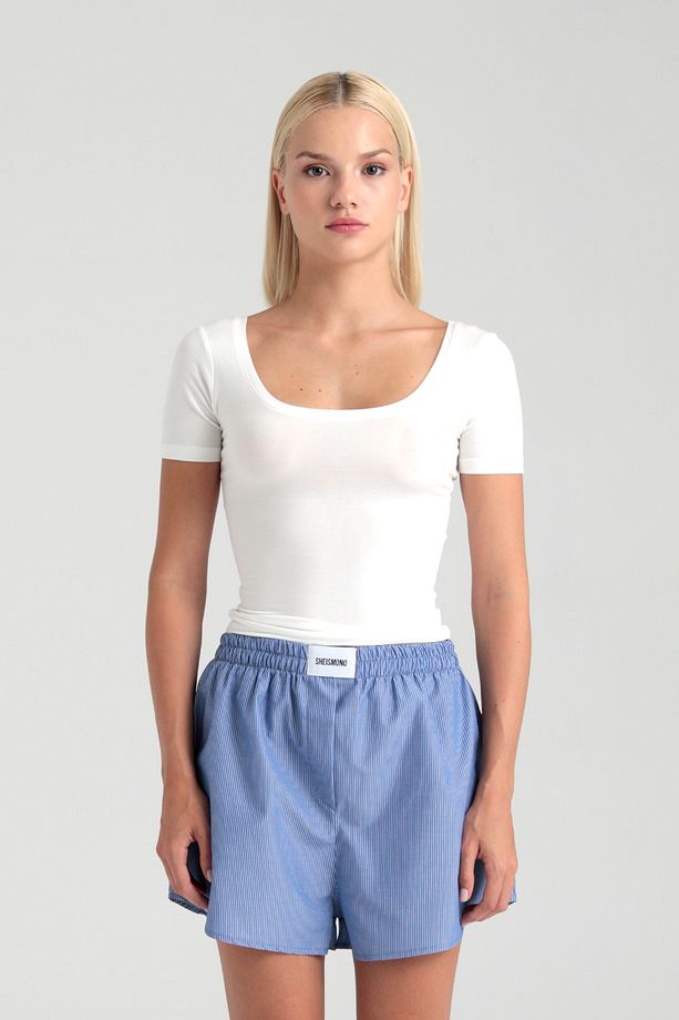 Ultra Soft Oval Yaka Kısa Kol Bluz Ekru - 4