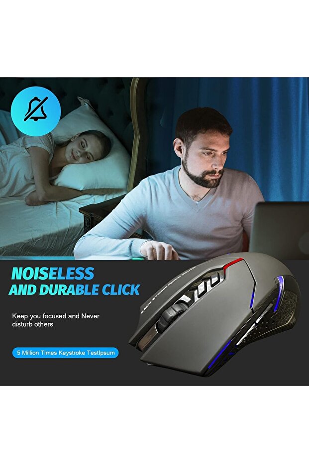 Wireless Gaming Mouse with Unique Silent Click, Ergonomic Grips, 5 Adjustable DPI Values, - 5