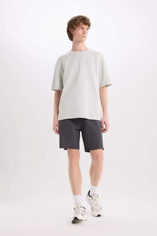 %100 Pamuk Slim Fit Dar Kesim Dar Paça Cepli Basic Düz Şort B8673ax25sm - 4