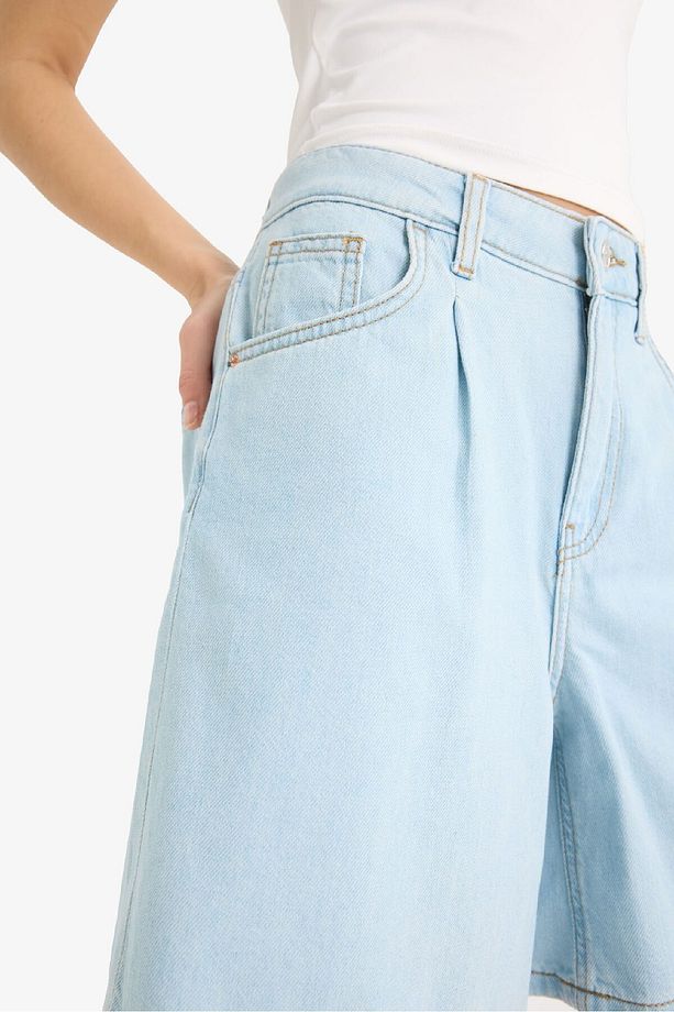 Yüksek Bel Yumuşak Jean Bermuda Şort E0960ax25sm - 5