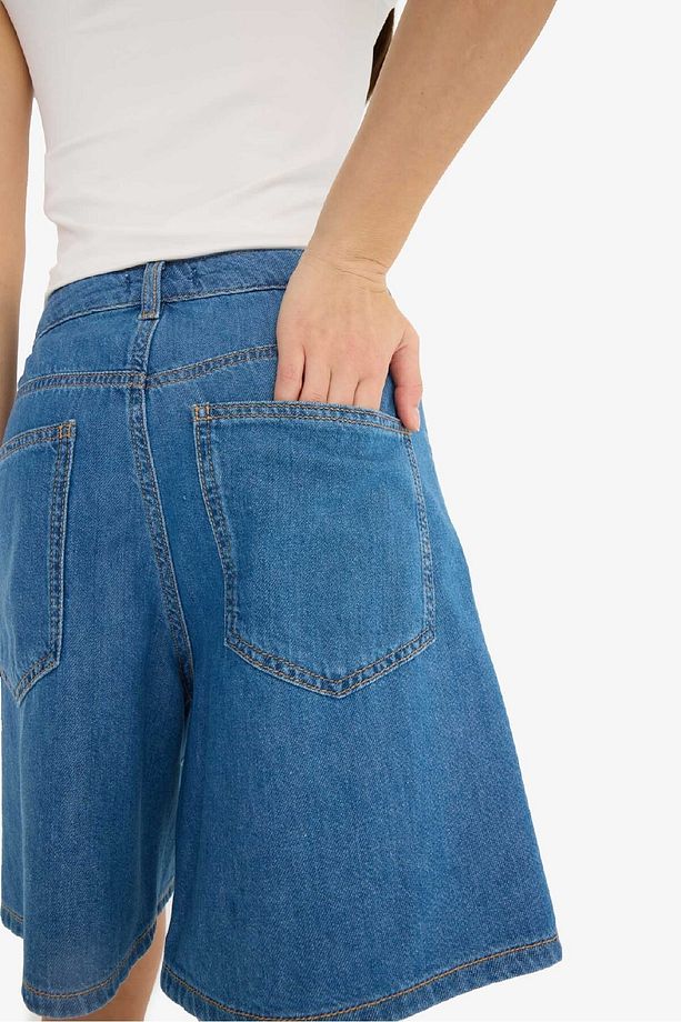 Yüksek Bel Düz Paça Yumuşak Jean Bermuda E0961AX25SM - 6