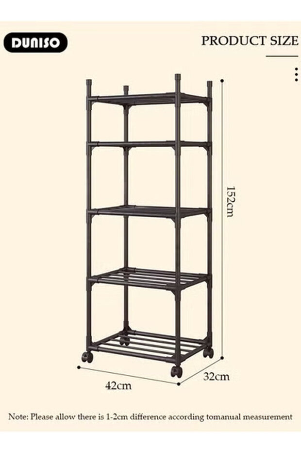 Duniso 5-tier Storage Rack, Stable Kitchen Shelf Organizer With Wheels, Food Storage Unit - 7