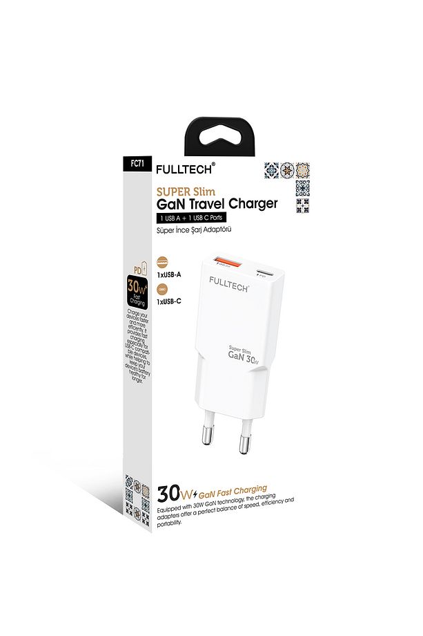 Fc71 30w Gan Süper Ince Hızlı Şarj Adaptörü | 1x Usb-a 1x Usb-c | Pd 30w & Qc 3.0 Destekl - 1