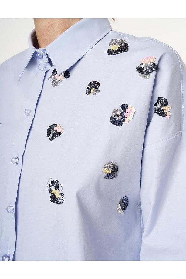 Pul Payet İşlemeli Poplin Tunik Limoni - 7