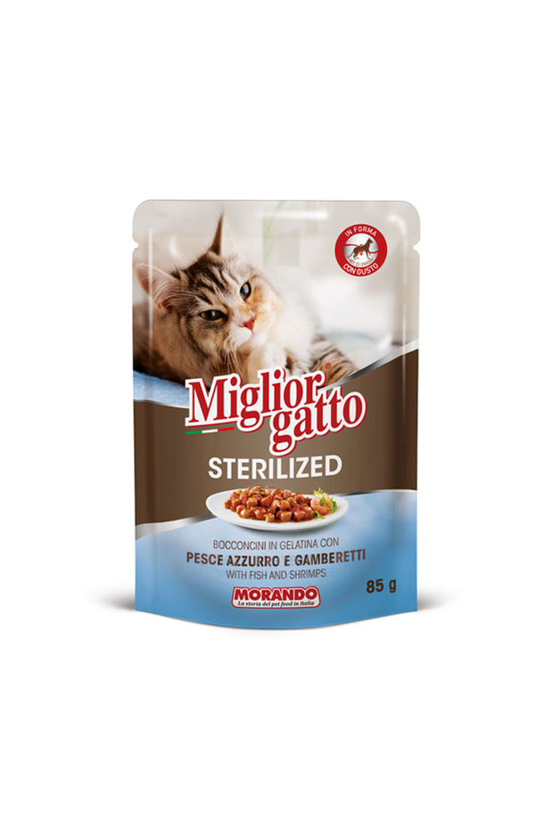 Miglior Gatto Chunks in Jelly with Fish and Shrimp Sterilized Cat Food Pouch - 85 g - Pack of 12