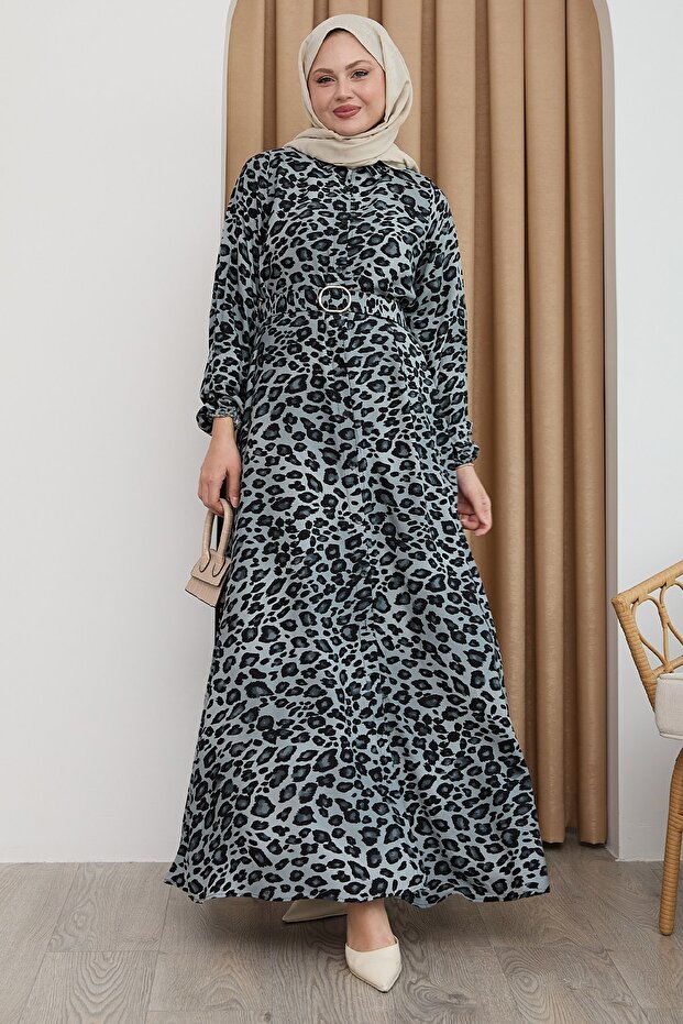 فستان فيسكوز أنثراسايت بنمط الفهد - 4