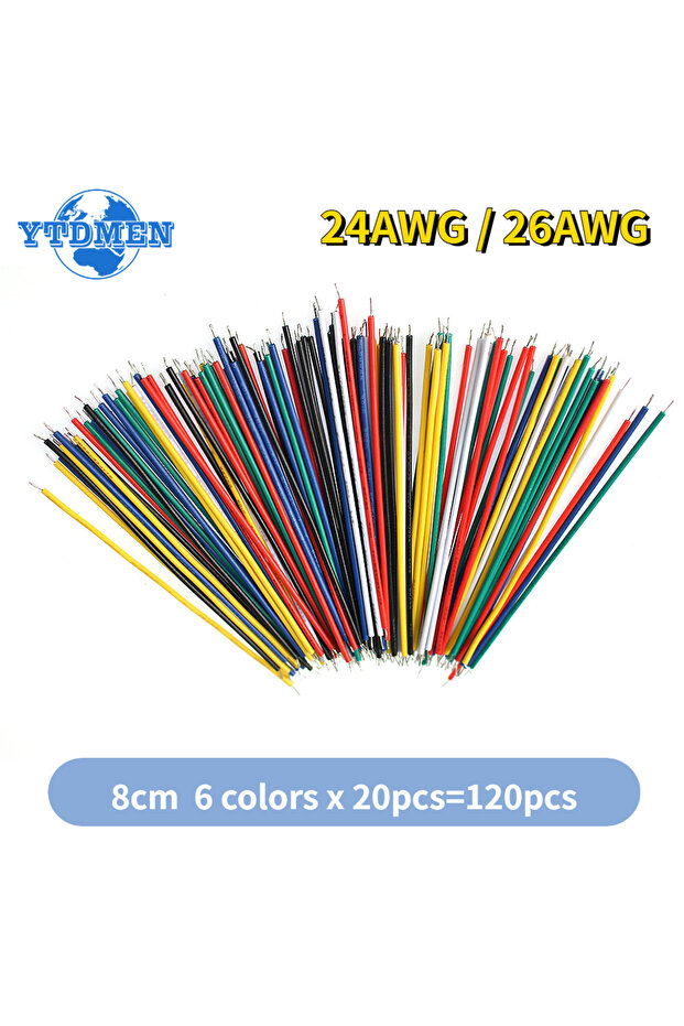 YTDMEN 24AWG 120pcs Jumper Wire 24AWG 26AWG 6 Color Tin-Plated Breadboard PCB Solder Cable DIY Kit H