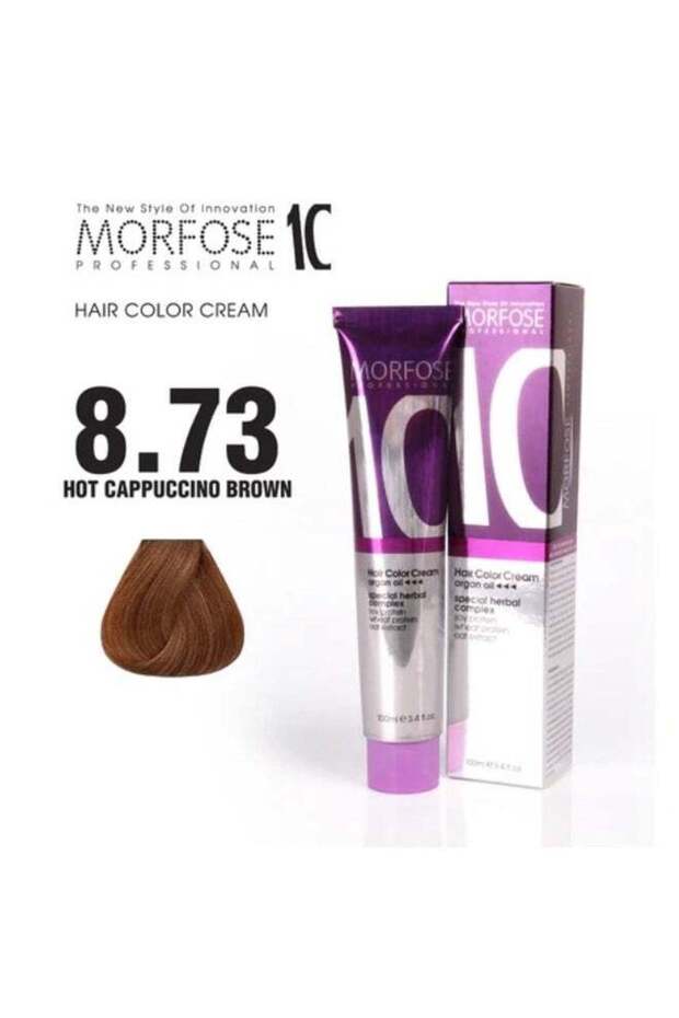 Morfose 10 Hair Color Cream with Argan Oil - Warm Cappuccino Brown (8.73), 100ml