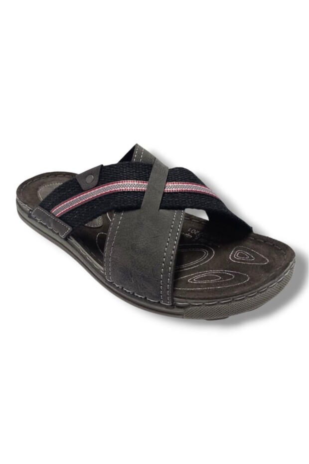 15821-25 Leather Anatomical Cross Band Men's Slippers