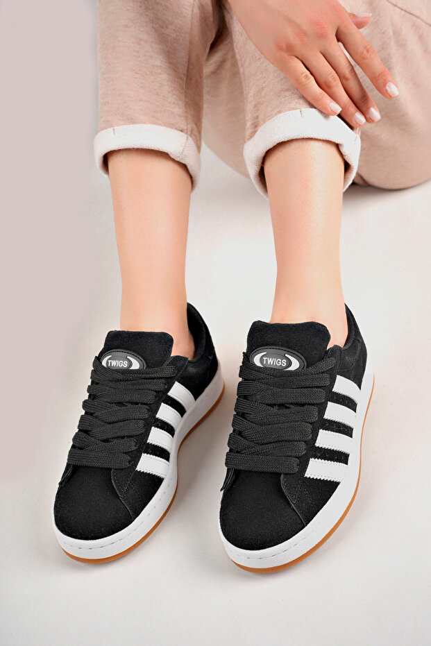 Uniszex varrott talp garantált Sneaker sportcipő fekete fehér - 3