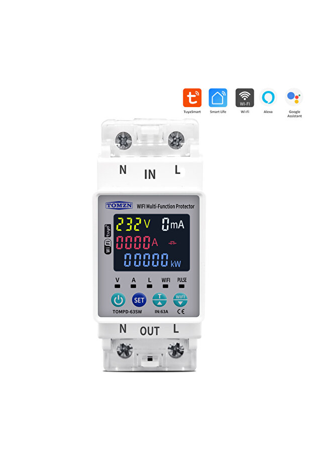 مفتاح ذكي TOMPD-63S TOMZN 63A 110 فولت 2230 فولت يعمل بالواي فاي بدون واي فاي، قاطع دائرة قياس كيلووات ساعة من smartlife - 8