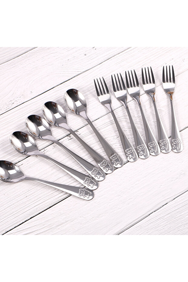 10pcs 10Pcs Kids Spoon Fork Set Stainless Steel Toddler Utensils Cute Cartoon Bear Kids Flatware Dis