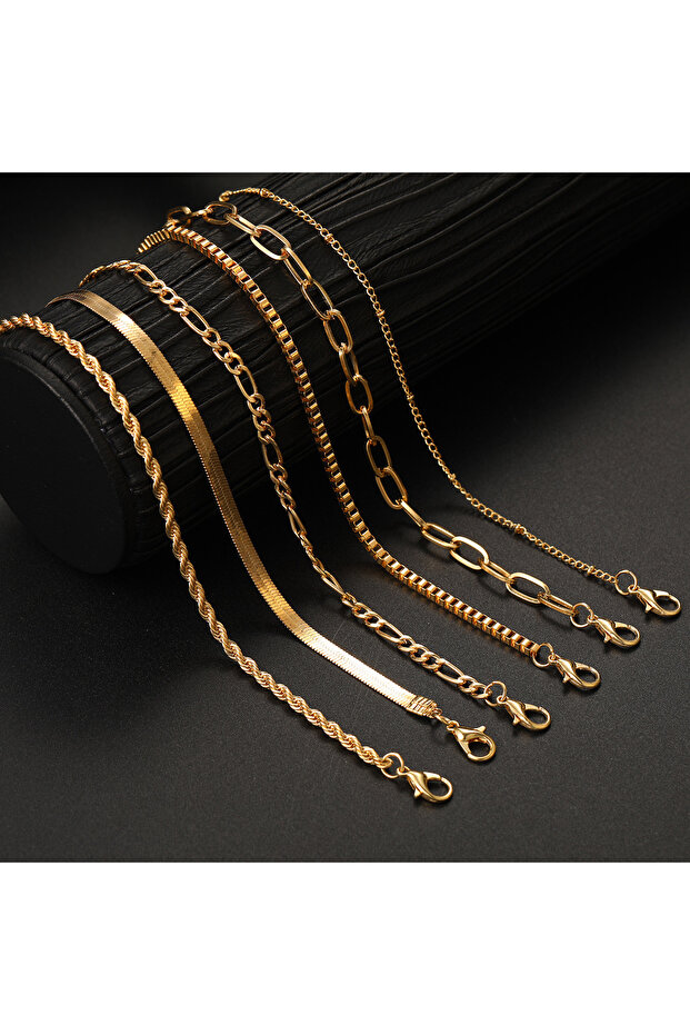 مجموعة أساور ذهبية أنيقة: 6 قطع قابلة للتكديس - 1