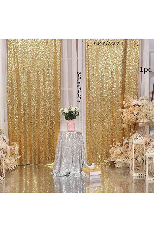 Gold Sequin Backdrop Curtain 60*240cm Glitter Photo Backdrop Curtain for Party Birthday Christmas We
