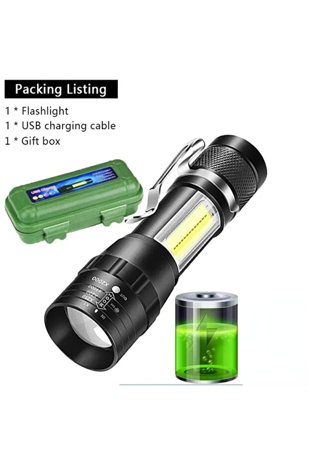 1pc With Box USB Rechargeable Mini Flashlight COB+XPE Portable Built-in Battery Zoomable Small Torch - 1