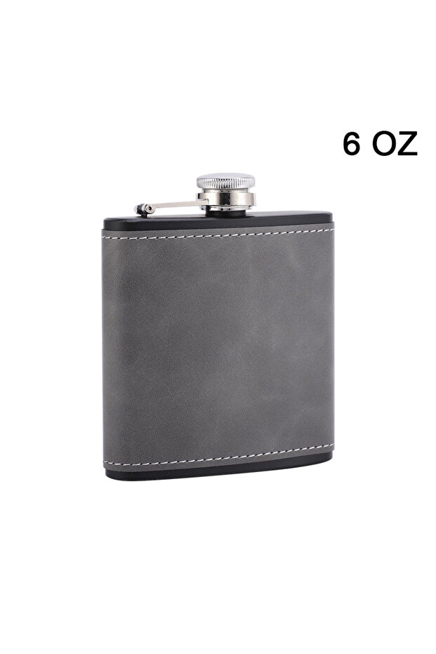 6oz Gray 6/8oz Portable Hip Flask Brown Leather Covered Stainless Steel Flask for Alcohol Whiskey Fl