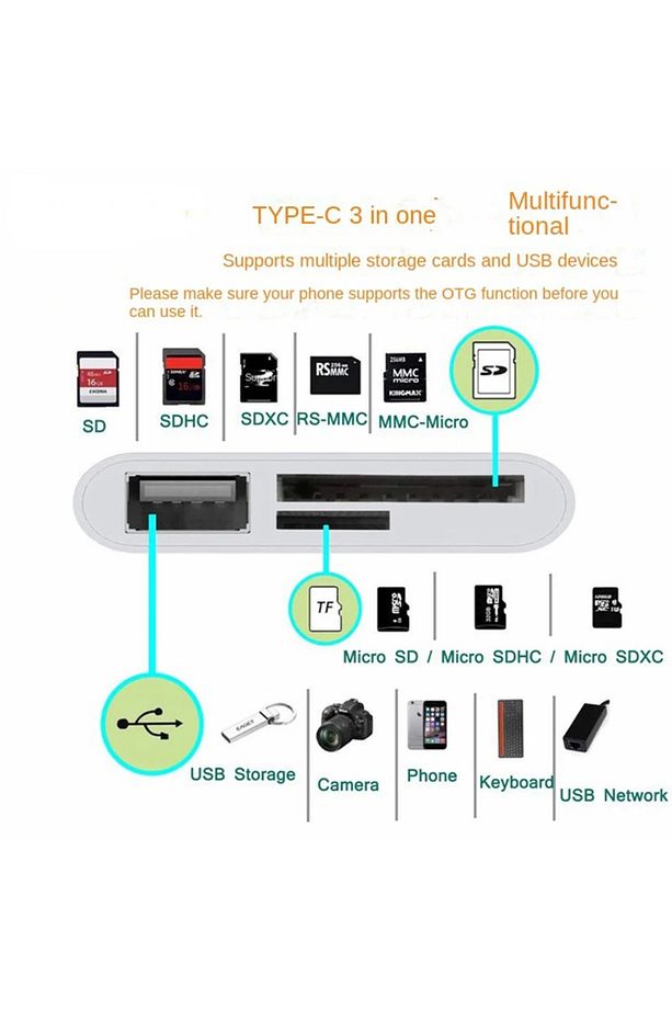 Usb Type C To Sd Microsd Tf Kart Okuyucu Usb 3in1 Çevirici - 3
