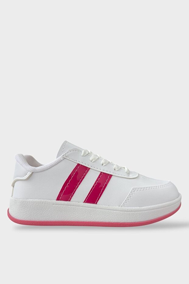 Unisex Flat Light Sole Casual Sneaker Shoes White - Fuchia