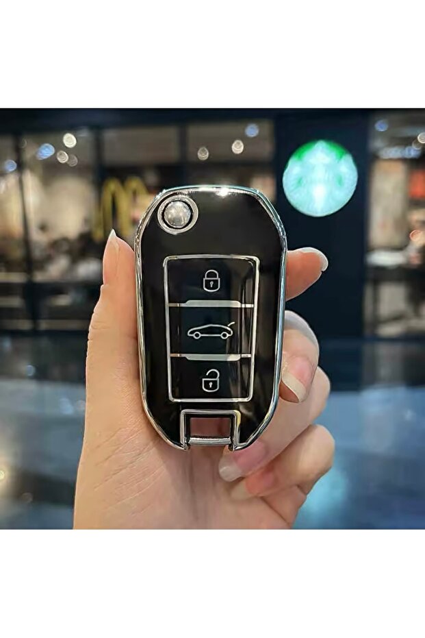 غطاء حماية لمفتاح الوجه من Citroen C Elysee باللون الأسود والفضي