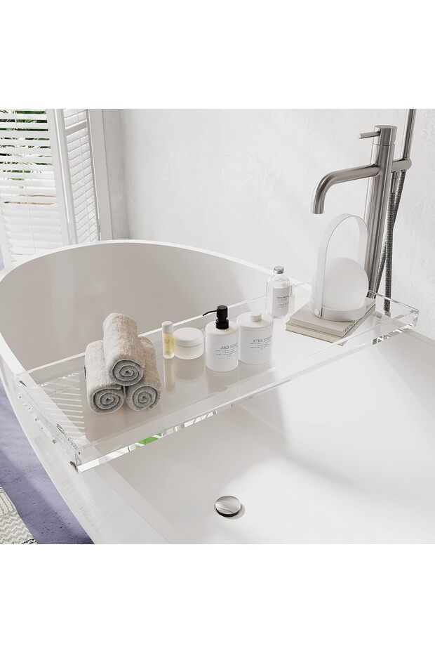 32.3" Clear Acrylic Bathtub Tray - Wall-Mounted Anti-Slip Caddy for Luxury Bath Essentials