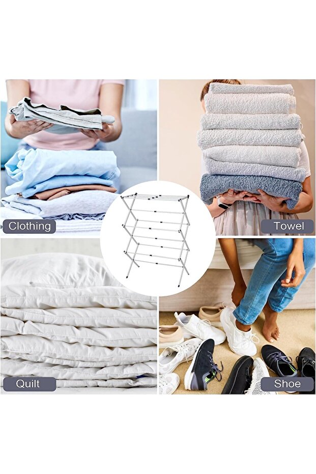 Multi-layer folding clothes drying rack, metal material, light and durable, easy to assemble, gray - 7