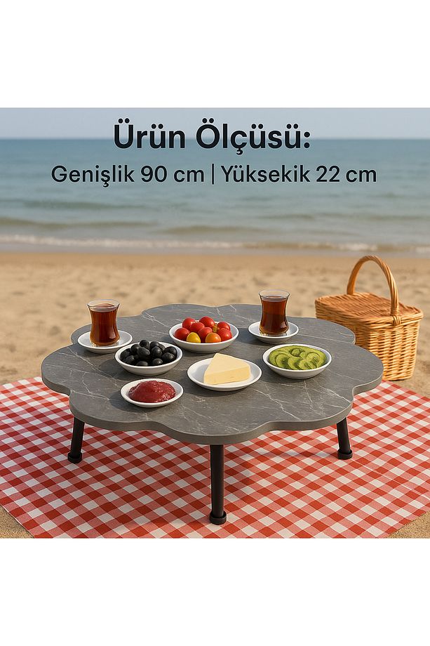 Yaprak Form Katlanabilir Yer Piknik Ve Kahvaltı Sofrası Sahil Kamp Sofrası Dekoratif Şık Modern - 4