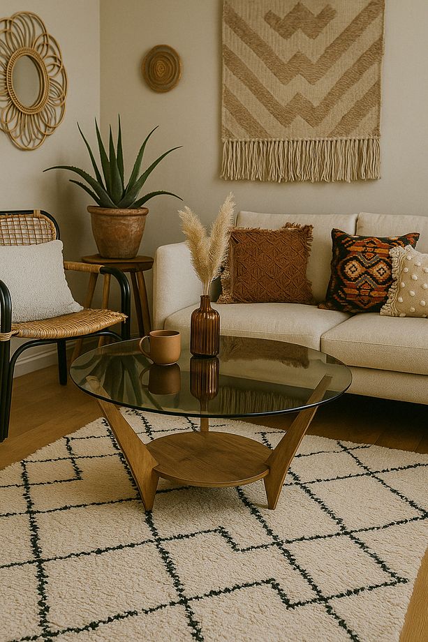 NEVA Cam Orta Sehpa / Ahşap Ayaklı Yuvarlak Sehpa / Salon ve Oturma Odası için Şık Sehpa Modeli - 4