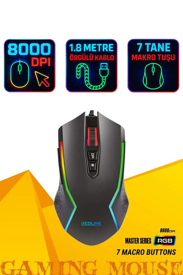 8000 Dpi / 7 Makro Tuşu / 1.8 M Örgülü Kablo Rgm-656 Gaming Mouse - 1