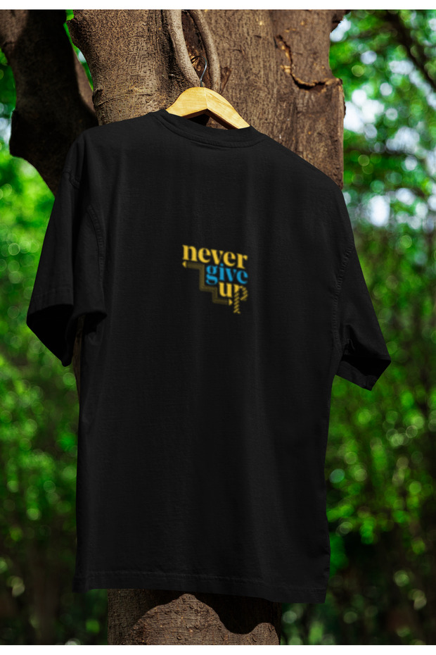 Never Give up Printed Unisex Crew Neck Cotton Oversize Short Sleeve T-Shirt