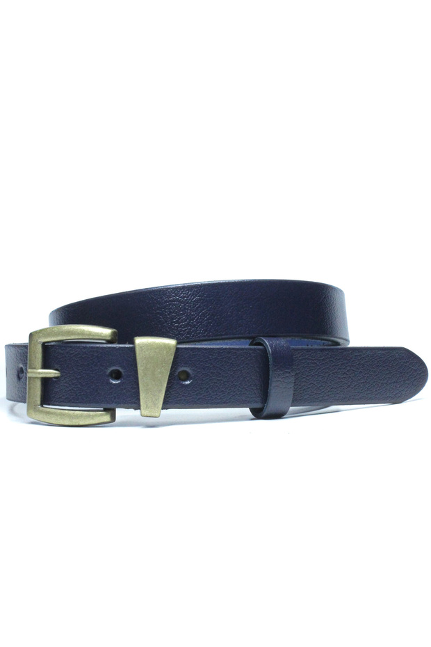 Genuine Leather Antique Yellow Buckle Women's Belt 2.5cm Navy Blue