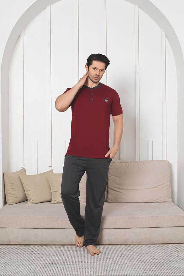 Erkek Pamuklu Örme Cepli Pijama Takımı - 1