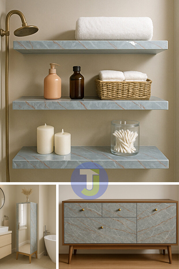 Kendinden yapışkanlı Mermer Desen Folyo Tezgah Mutfak Banyo Duvar Kaplama 60cmX500cm - 4