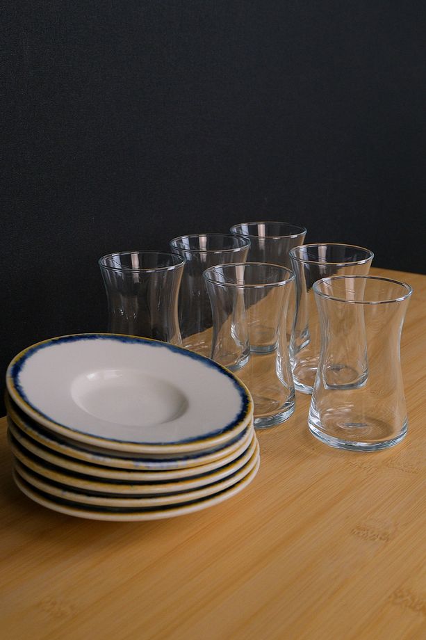 Heybeli 6 Kişilik 12 Parça Çay Seti 160ml Mavi TL4052310 C320.225 - 2