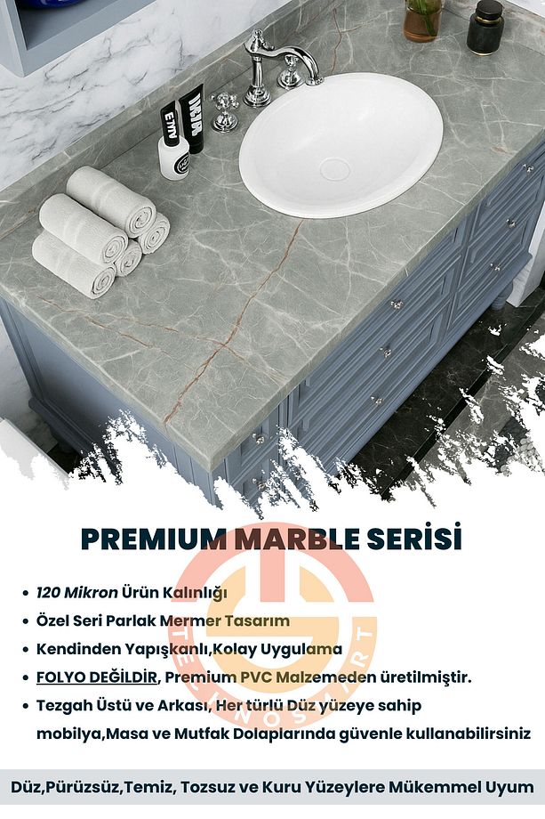 60x100cm Kendinden Yapışkanlı Mermer Desen Duvar Kağıdı Kaplama Mutfak Tezgeh Masa Folyo - 4