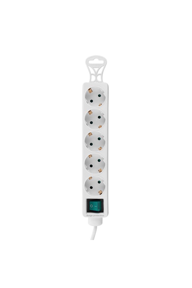 S-LINK SPG-F05، 5 مقابس، مقبس محمي بالتيار، كابل 1.5 متر، 306 جول (أبيض)